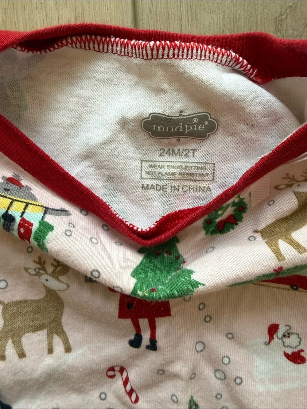 Mud Pie Christmas Pajama Set with Red Trim